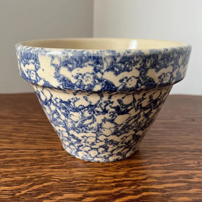 Vintage Robinson Ransbottom Small Mixing Bowl – Blue Spongeware Stoneware – Roseville Ohio Fa... | Etsy (US)