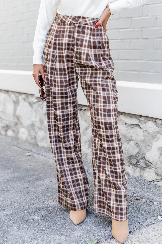 Nothing I Could Say Brown Plaid Wide Leg Pants | Pink Lily