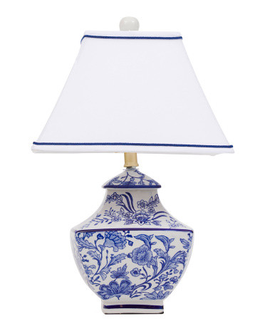 19.5in Floral Metallic Accented Table Lamp With Linen Shade | TJ Maxx