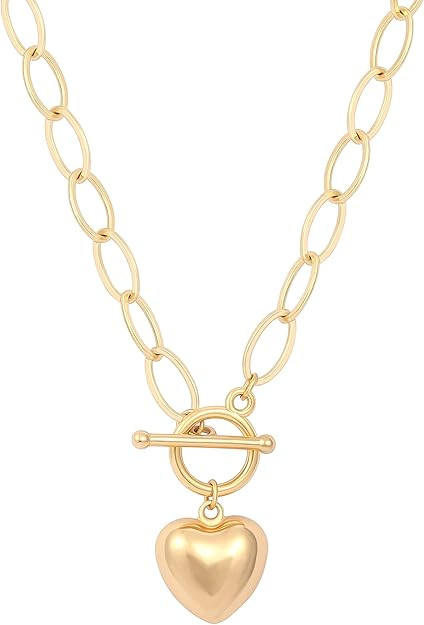 Dainty Cross Medallion/Heart Pendant Chain Necklace 18K Gold Plated Oval Choker Fashion OT Toggle... | Amazon (US)