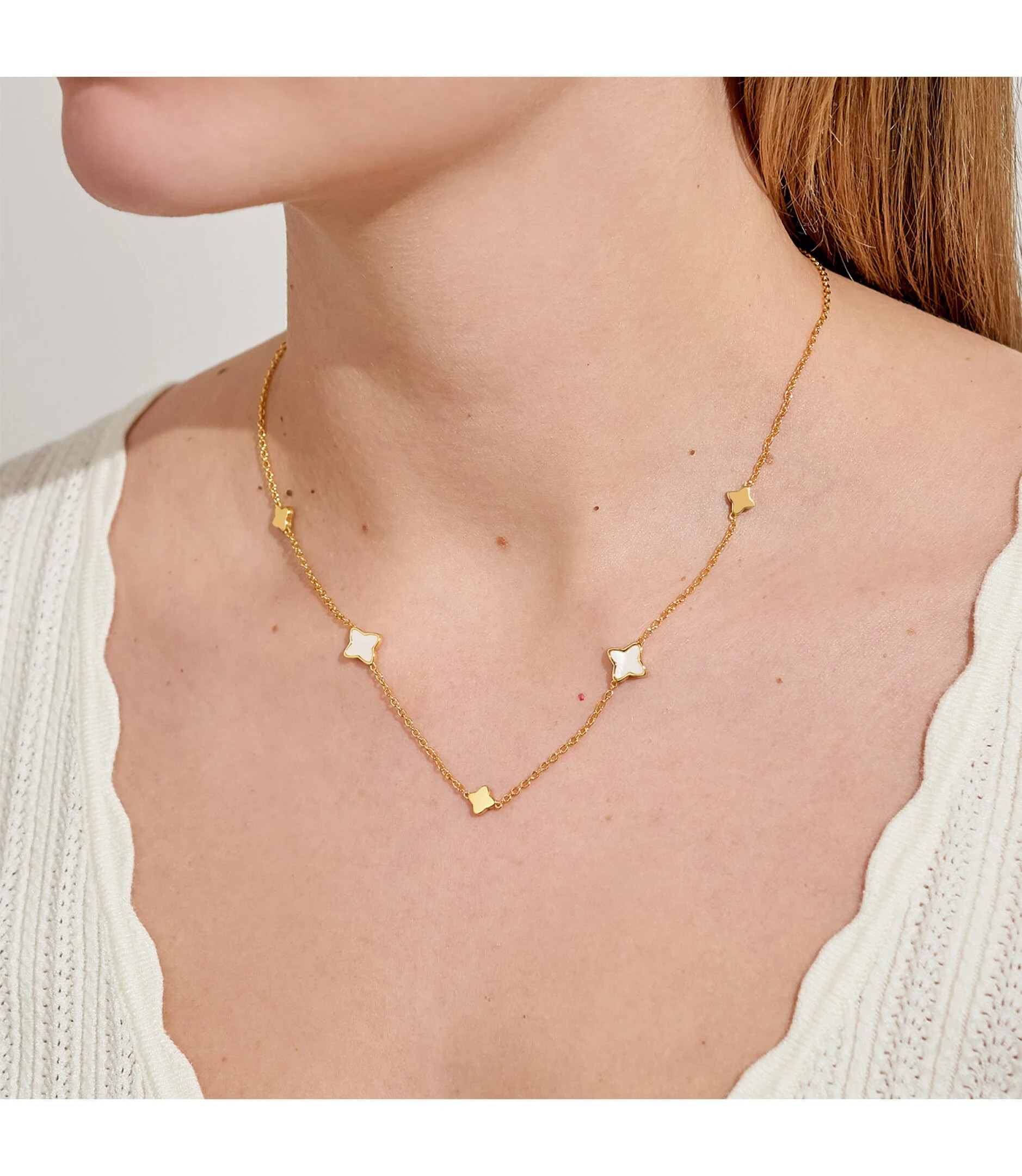 Style Stories Mother Of Pearl Clover Necklace in Gold Plating | Joma Jewellery