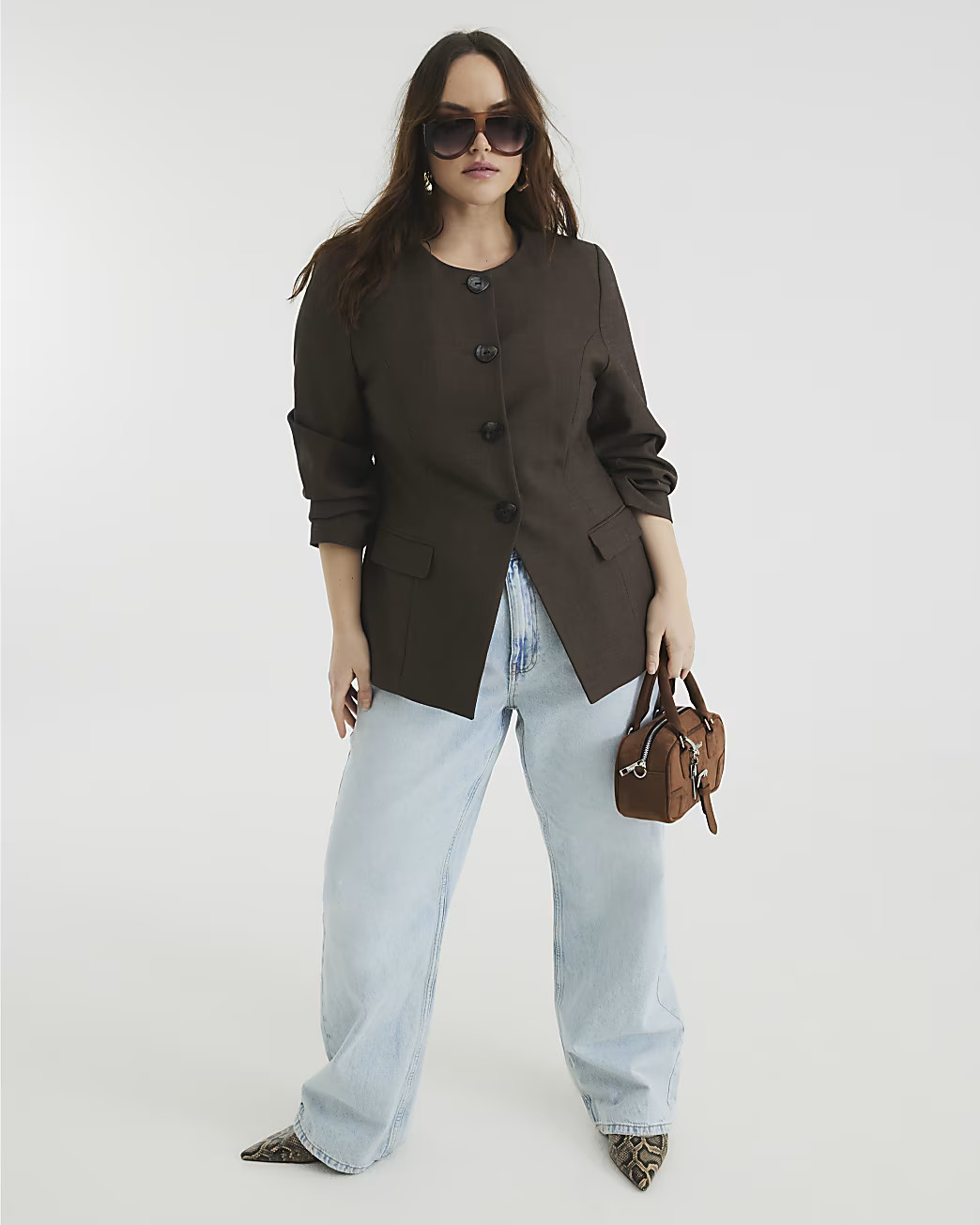 Brown Button Front Blazer | River Island UK & IE