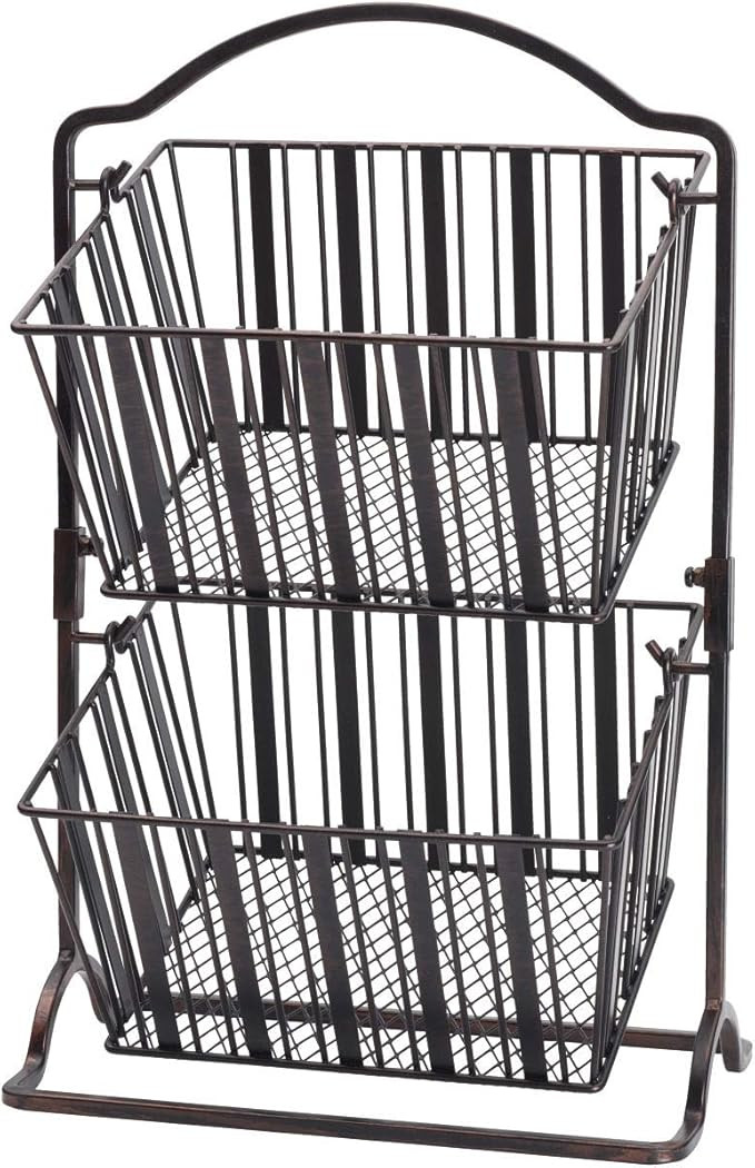 Gourmet Basics by Mikasa Band and Stripe 2-Tier Metal Mini Countertop Fruit Storage Basket, 17.5-... | Amazon (US)