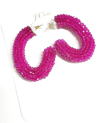 J.Crew Lulu's Woven Beaded Drop Hoop Earrings Festival Pink Hypoallergenic NWT | eBay US