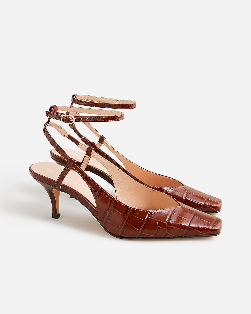 Leona ankle-strap heels in croc-embossed leather | J.Crew US
