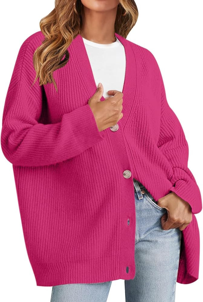 MEROKEETY Women's Cardigan Sweaters 2024 Fall Open Front Oversized Button V Neck Loose Soft Knit ... | Amazon (US)