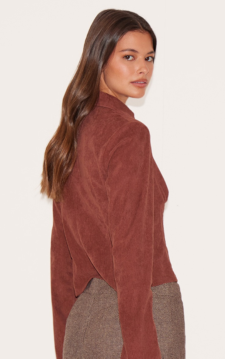 Brown Corduroy Fitted Shirt | PrettyLittleThing US
