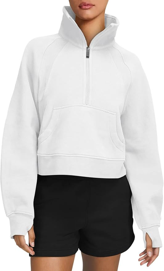 LASLULU Womens Sweatshirts Fleece Lined 1/2 Zipper Collar Pullover Sweatshirts Long Sleeve Crop T... | Amazon (US)