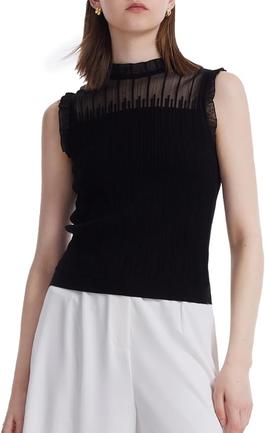Womens Sleeveless Tank Tops Lace Top with Ruffle | Amazon (US)