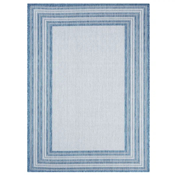 Nicole Miller New York Patio Country Layla Modern Border Indoor/Outdoor Area Rug, Blue/Ivory | Wayfair North America