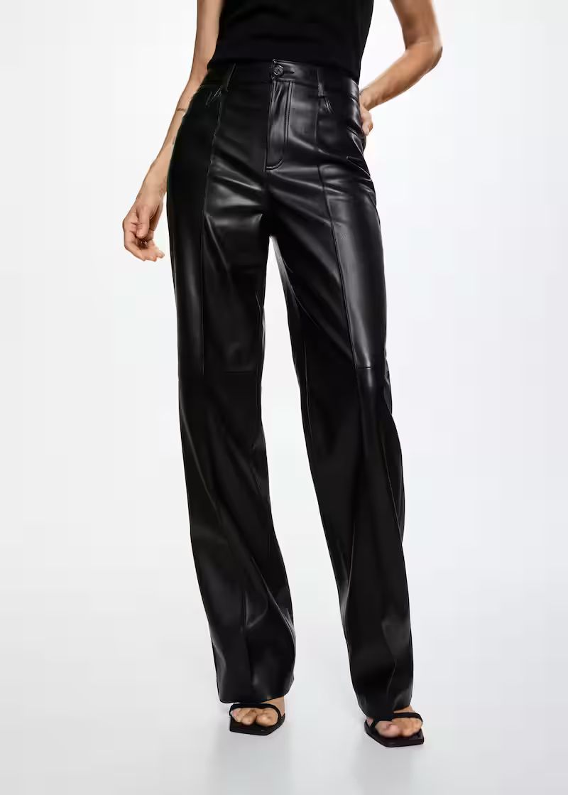 Leather effect high waist pant -  Women | Mango USA | MANGO (US)