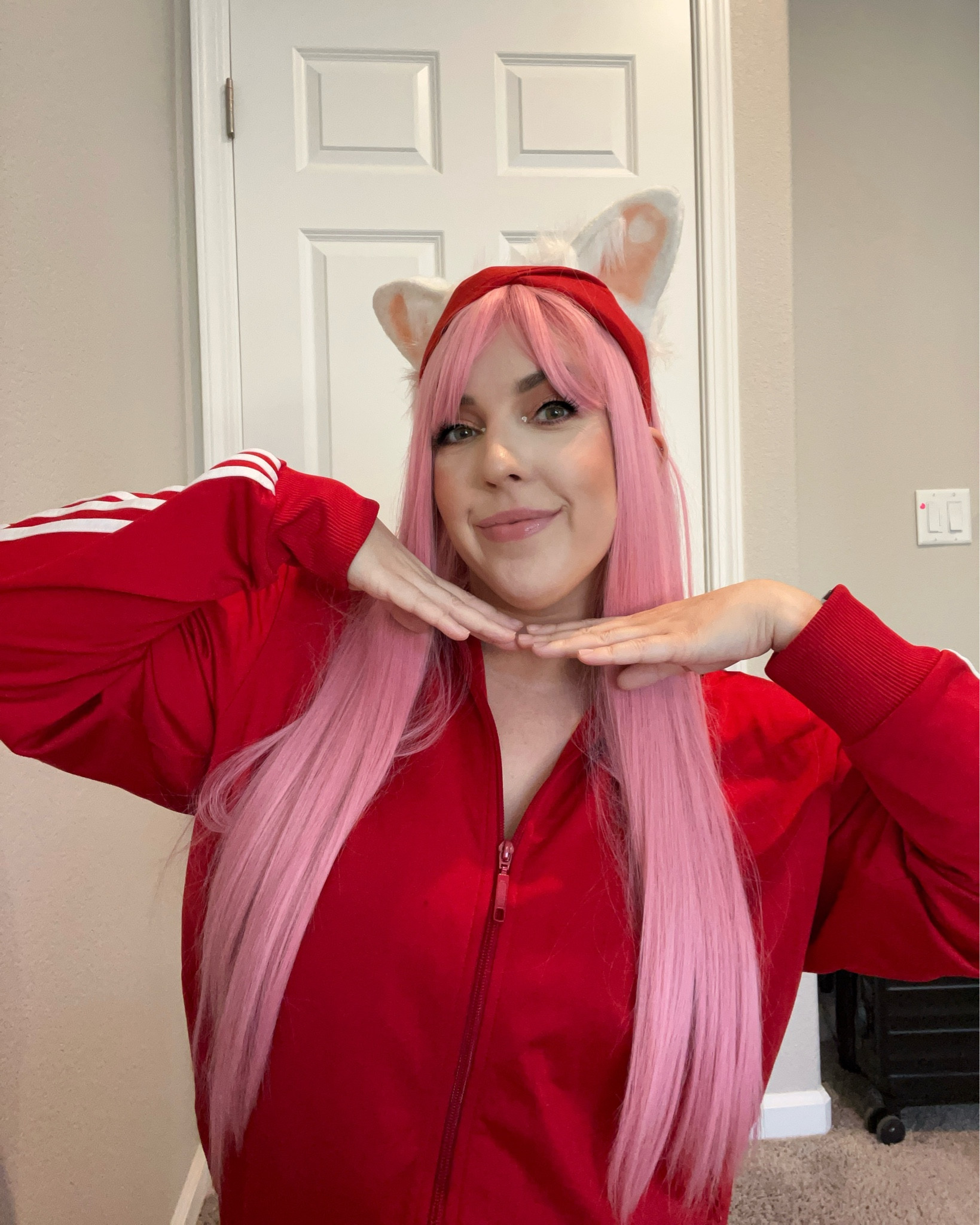Amy Rose cosplay / pink wig / red adidas track suit / costume / pink eyeshadow / white eyeliner 

#LTKActive #LTKBeauty #LTKxelfCosmetics