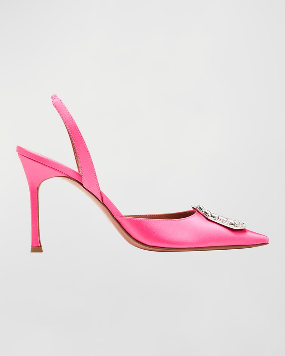 Amina Muaddi Camelia Satin Crystal Halter Pumps | Neiman Marcus