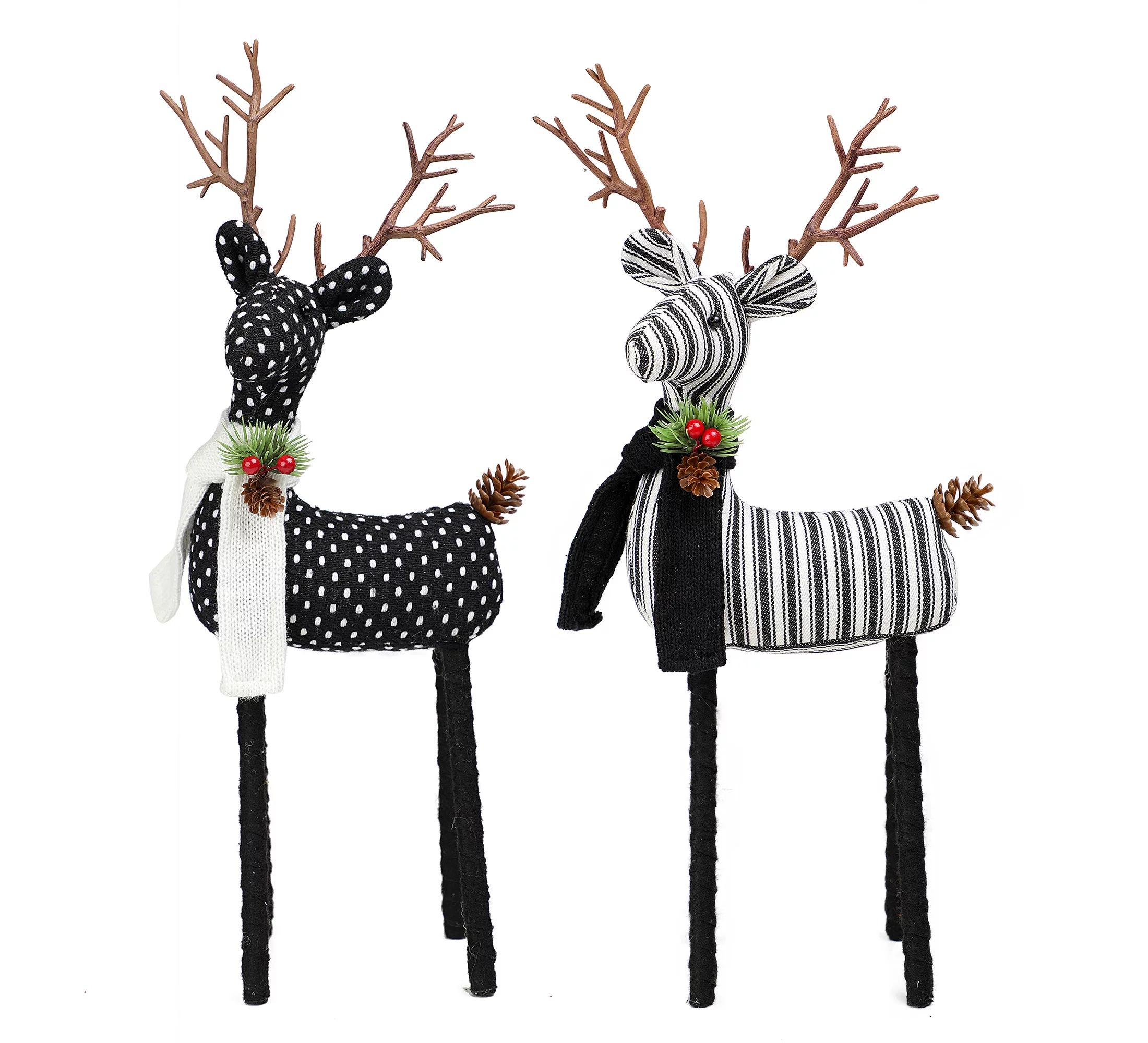 Holiday Time Medium Black and White Fabric Deer Set of 2, Christmas Tabletop Décor - Walmart.com | Walmart (US)