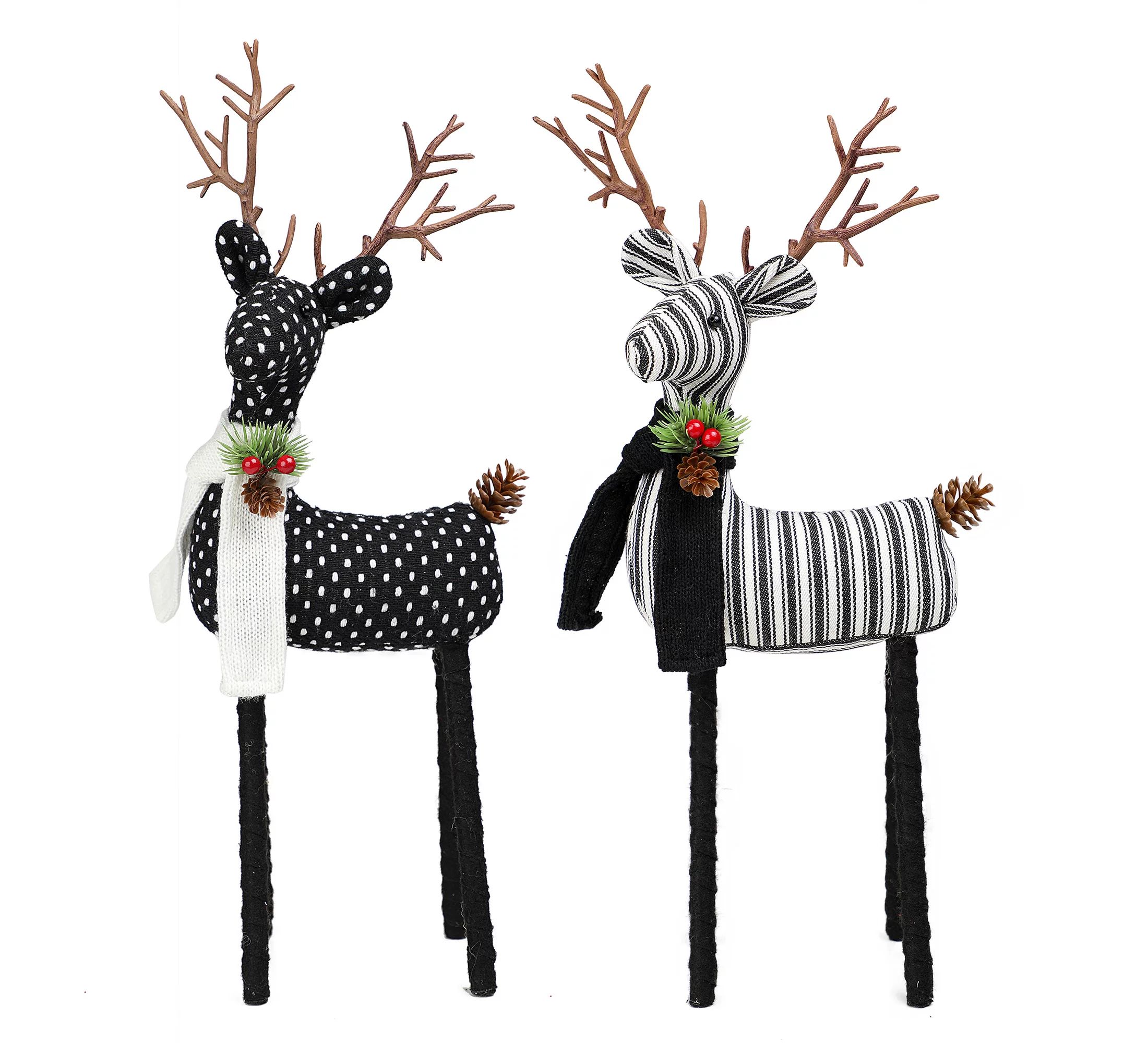 Holiday Time Medium Black and White Fabric Deer Set of 2, Christmas Tabletop Décor - Walmart.com | Walmart (US)