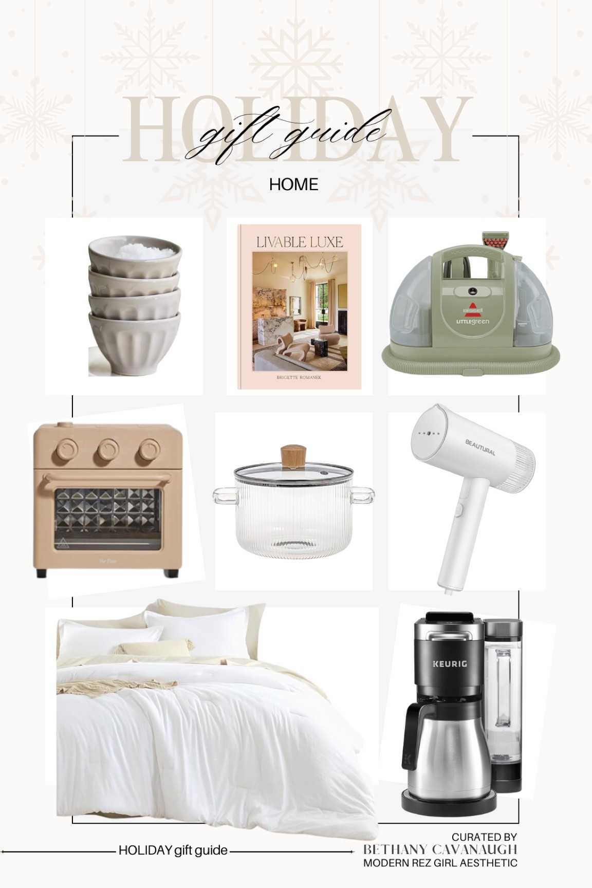 { home holiday gifts ❥

• Anthropologie Amelie Latte Portuguese Stoneware Mini Bowls - Papyrus 
• Livable Luxe Coffee Table Book
• BISSELL Little Green Multi-Purpose Cleaner 
• Our Place Wonder Oven 
• Glass Cooking Pot 
• BEAUTURAL Steamer for Clothes 
• Litanika California King Comforter - White 
• Keurig K-Duo Plus Coffee Maker 

Gifts for Her . Holiday Gift Guide . Home Gifts . Amazon Gift Guide . Modern Rez Girl Aesthetic . Native American Content Creator } 

#LTKHome #LTKCyberWeek #LTKGiftGuide