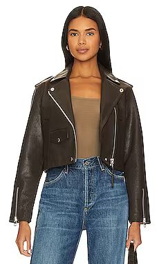 Citizens of Humanity Aria Leather Biker Jacket in Bitter Chocolate Leather from Revolve.com | Revolve Clothing (Global)