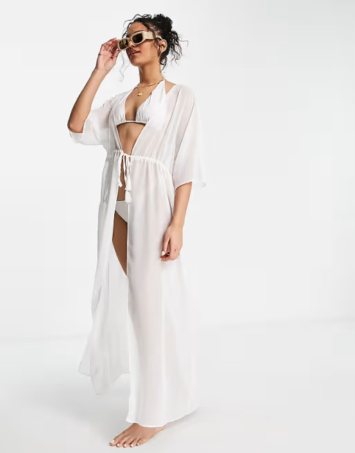 Threadbare maxi beach coverup dress in white | ASOS (Global)