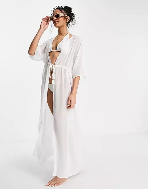 Threadbare maxi beach coverup dress in white | ASOS (Global)