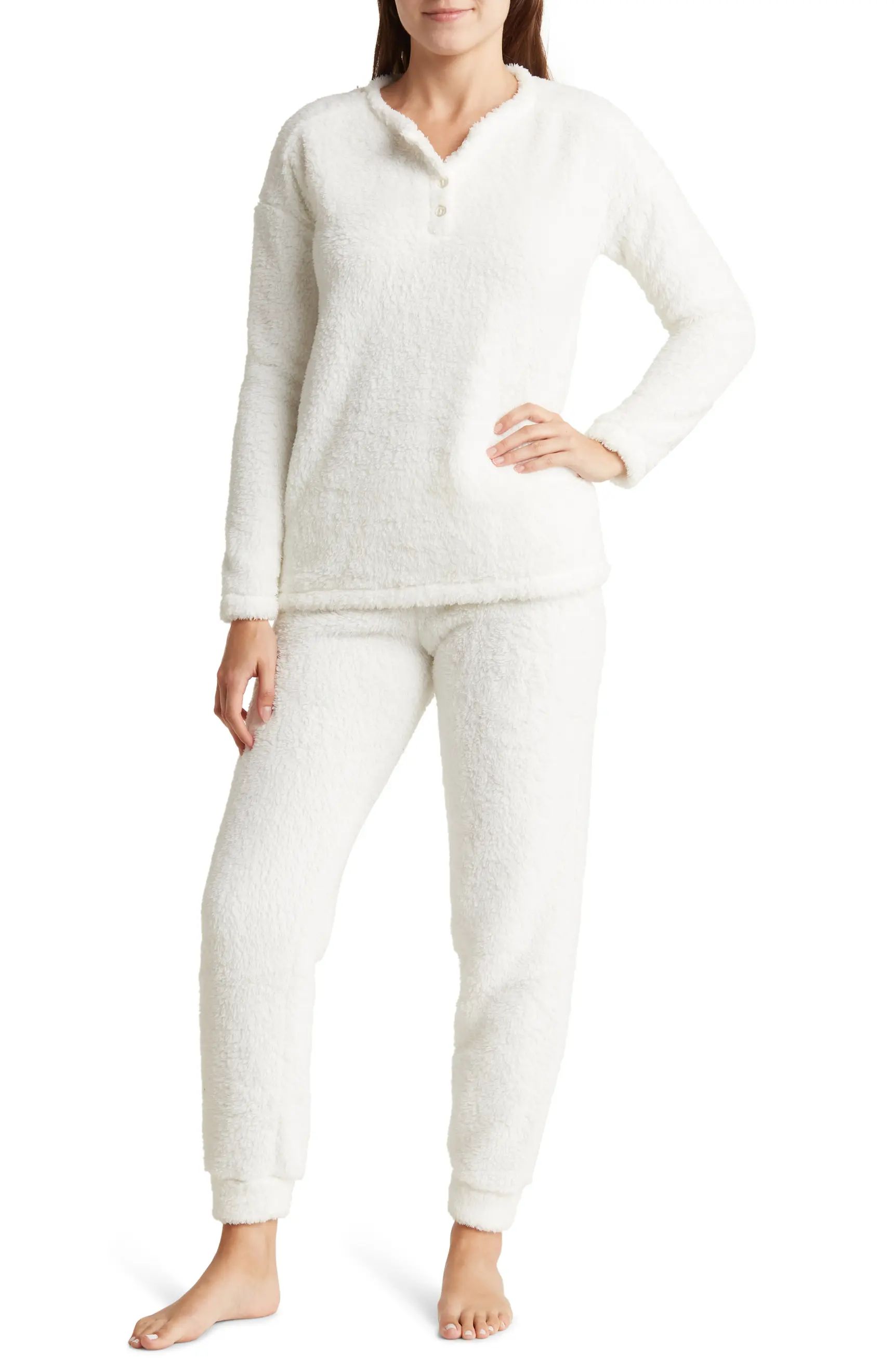 Faux Shearling Long Sleeve Henley & Joggers Pajamas | Nordstrom Rack