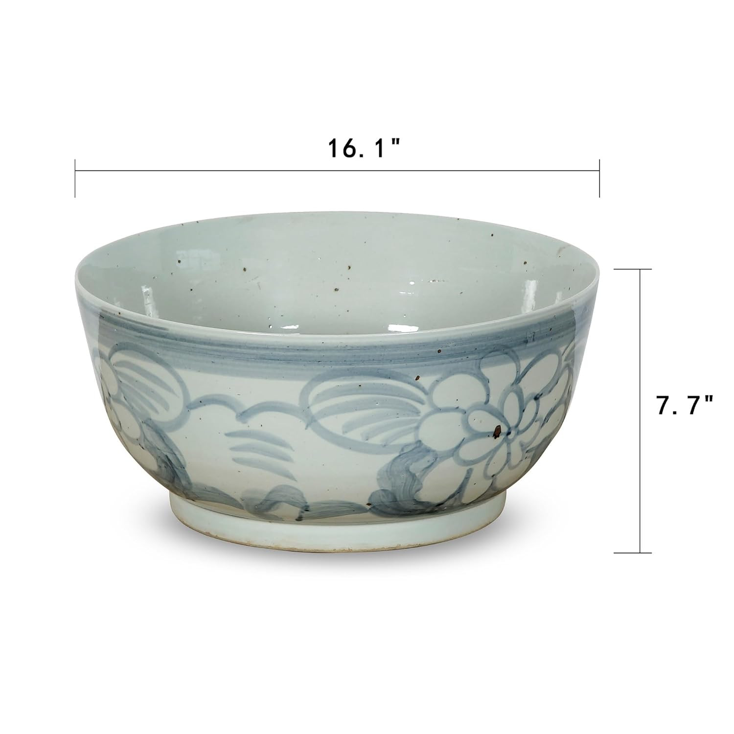 16 in W Round Blue and White Porcelain Ming Ming Bowl with Flower Motif | Amazon (US)