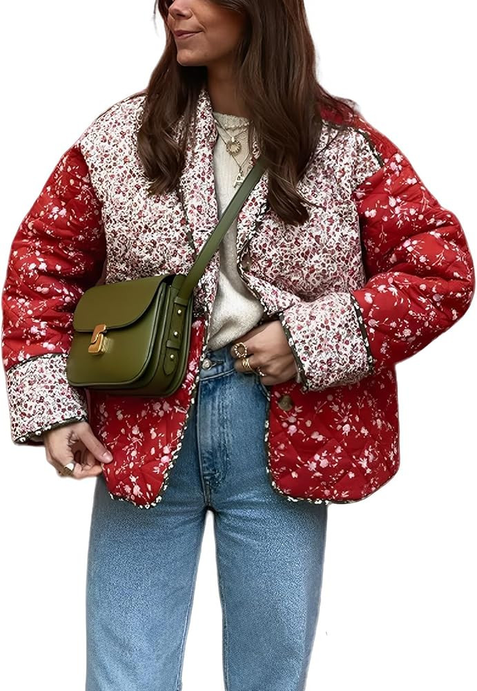 Yimoon Women's Cropped Puffer Jacket Floral Print Lightweight Short Padded Quilted Coat Open Fron... | Amazon (US)