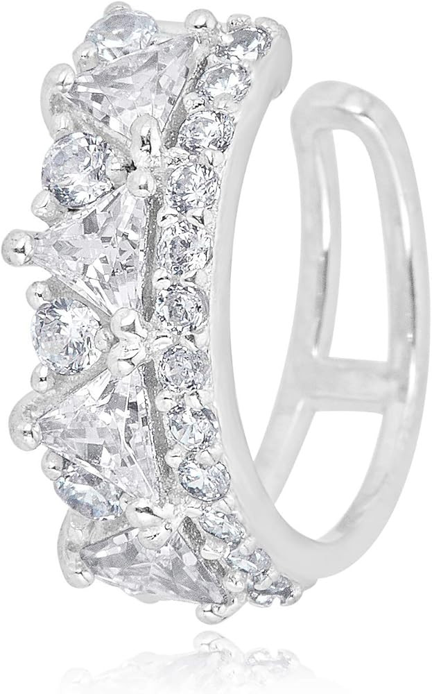 AVORA 925 Sterling Silver Simulated Diamond CZ Double Row Ear Cuff | Amazon (US)