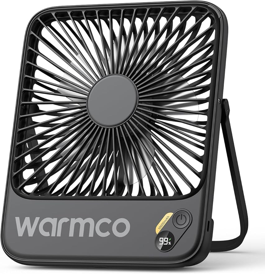 Warmco 10000mAh Portable Travel Fan 7-inch, Up to 24H Runtime, Ultra-thin Quiet Rechargeable Batt... | Amazon (US)