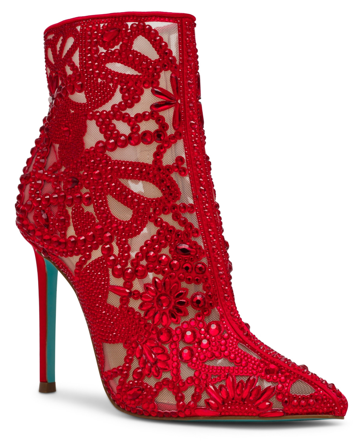 Betsey Johnson Women's Bolt Rhinestone Booties - Red | Macy's