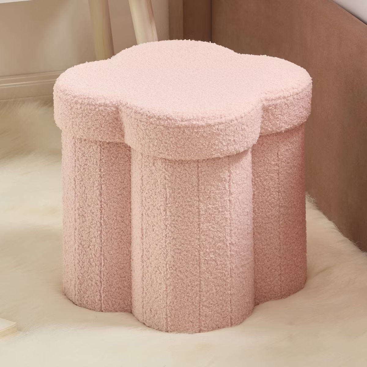 Ornavo Home Pink Boucle Flower 12" Storage Ottoman - Footstool - Perfect for Dorm, Living Room an... | Target