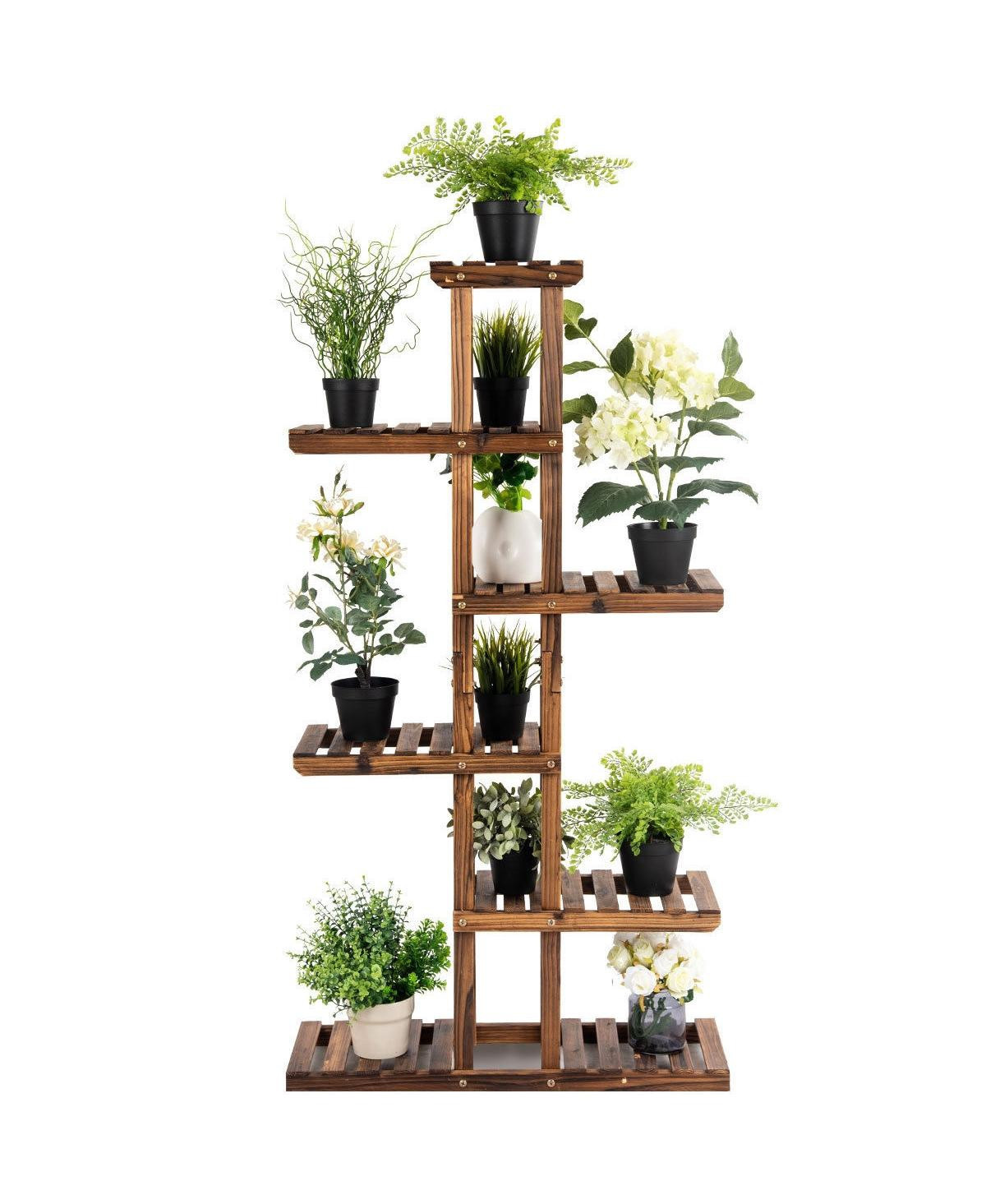 6 Tier Garden Wooden Shelf Storage Plant Rack Stand - Brown | Macy's