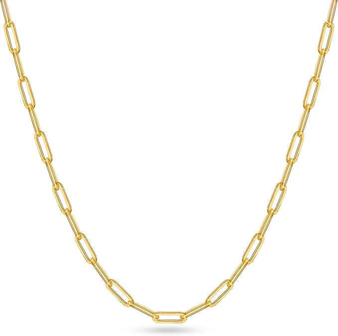 OCHCOH 14K Gold Over 2.5/3/4/5mm 925 Sterling Silver Clasp Paperclip Chain Necklace for Women Gol... | Amazon (US)