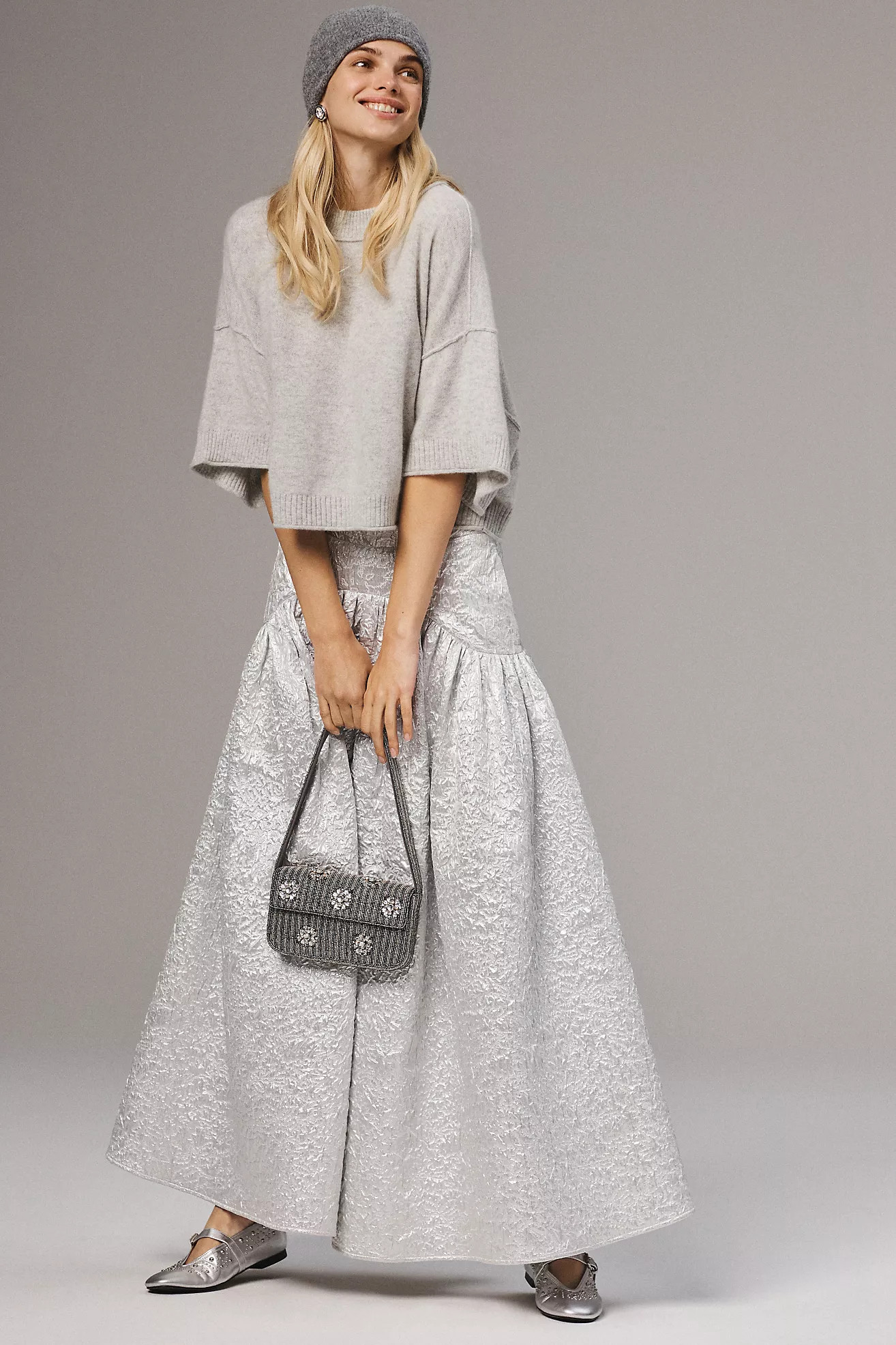 Mehtap Elaidi Silver Brocade Corset Maxi Skirt | Anthropologie (US)