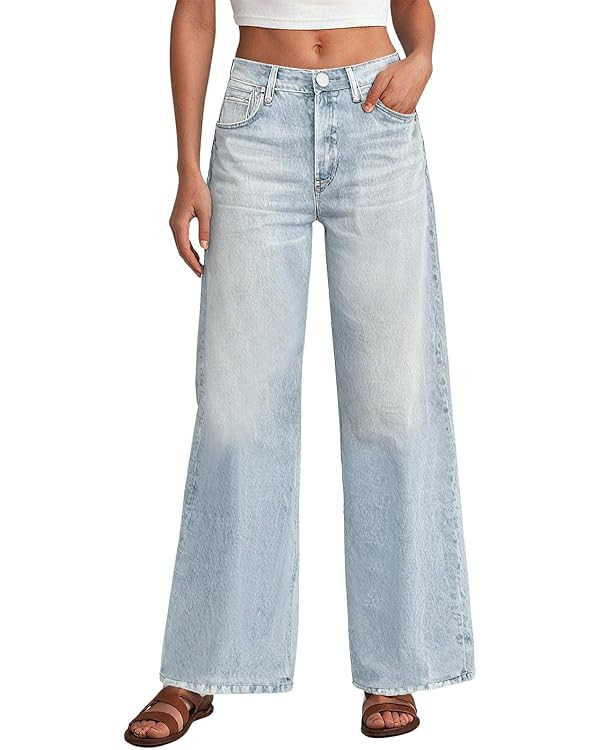 AnotherChill Women's Sweatpant Jeans Print Denim Sweatpants High Waisted Full-Length Wide Leg Pan... | Amazon (US)