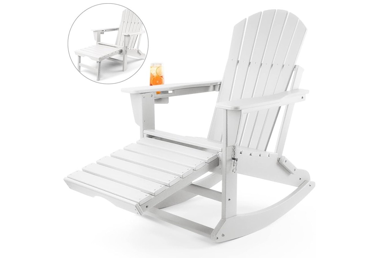 FUNBERRY Adirondack Rocking Chair, 4-in-1 Multifunctional Porch Rocker with Retractable Ottoman & Cup Holder HDPE All Weather

#LTKHome