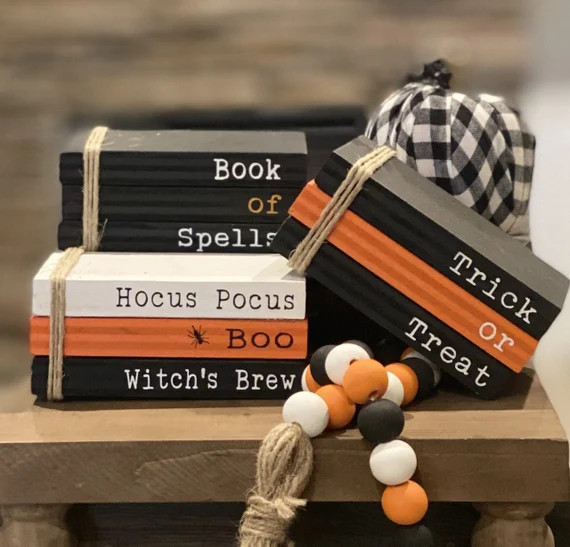 Halloween Book Stacks | Halloween Book Bundles | Halloween Decor | Farmhouse Book Bundles | Hand ... | Etsy (US)