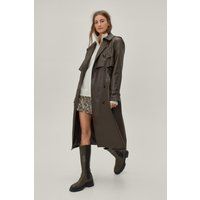 Womens Faux Leather Button Down Longline Trench Coat - Brown - 14, Brown | NastyGal (UK, IE)