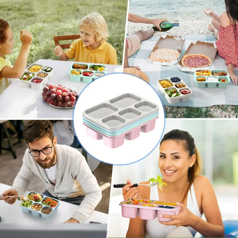 Bento Lunch Boxes, 4 Pack Bento Box, Reusable Lunch Box with 5 Compartments Meal Prep Containers ... | Walmart (US)