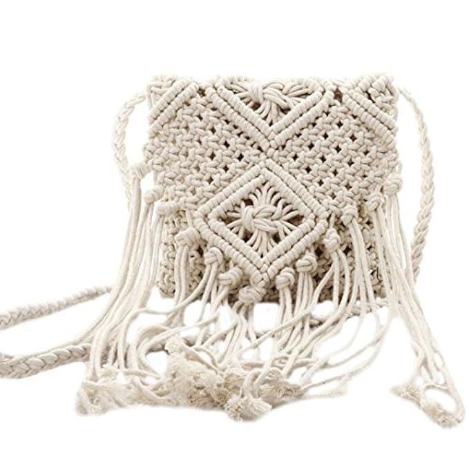 Olivia Hollow Out Fringed Messenger Bag Tassel Crochet Shoulder Bag Crossbody Bag Bohemian Purse Pou | Amazon (US)