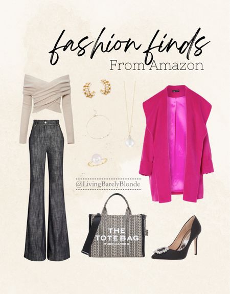 Fashion finds from Amazon!

Pink coat. Off the shoulder sweater. Wide leg jeans. Huggie earrings. Gold necklace. Black heels. Printed tote. Gold bracelet. Luxury fashion. High fashion. Holiday style. Holiday party. Christmas party. Christmas outfit. Pink outfit. Winter outfit. The tote bag. Jenniferxerin. Stylewithjen. Gift guide. Style guide. Winter outfit inspo.

#LTKparties #LTKworkwear #LTKHoliday