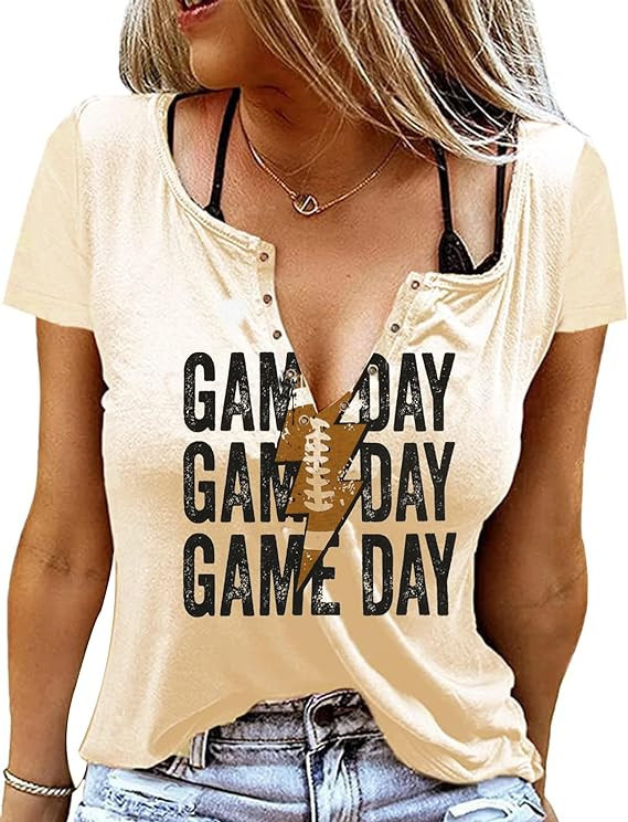 Game Day Outfits Shirts Women V Neck Football Graphic Tee Tops Funny Football Game Day Shirts for... | Amazon (US)
