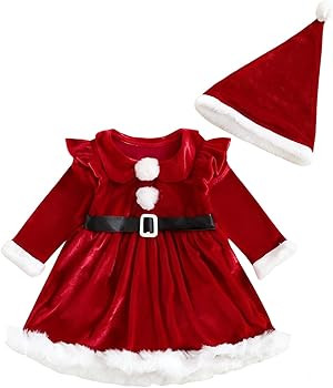 Amazon.com: Baby Girl Christmas Outfits Santa Claus Romper Dress Velvet Long Sleeve Fashiom Princ... | Amazon (US)