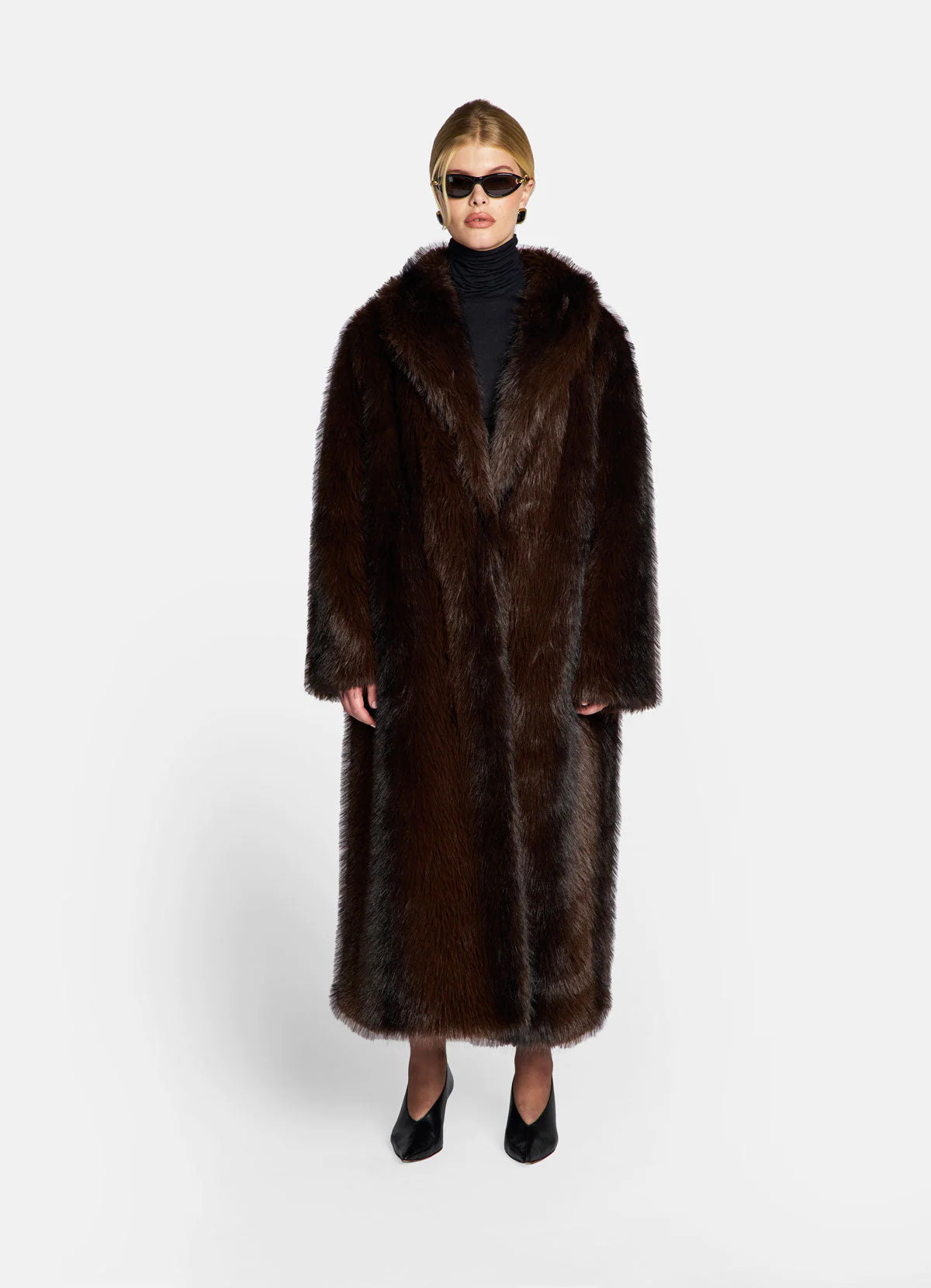 Brown Faux Fur Maxi Coat | DE SAVARY LONDON