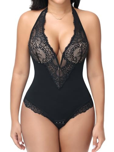 SHAPERIN Lace Shapewear Bodysuit for Women Tummy Control Corset Bodysuit Built in Bras Body Suit Going Out Tops Black S | Amazon (US)