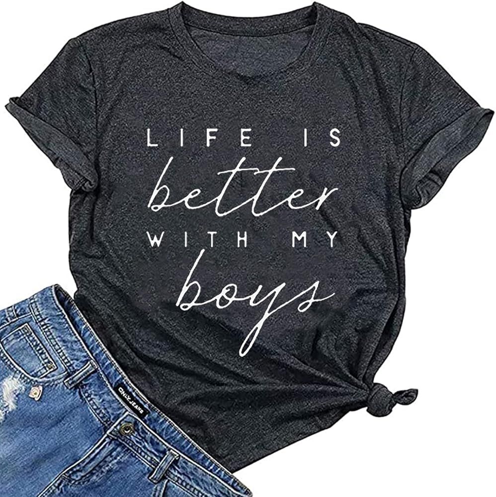 BOMYTAO Life is Better with My Boys Shirt for Women Mom T Shirts Funny Short Sleeve Casual Tops T... | Amazon (US)