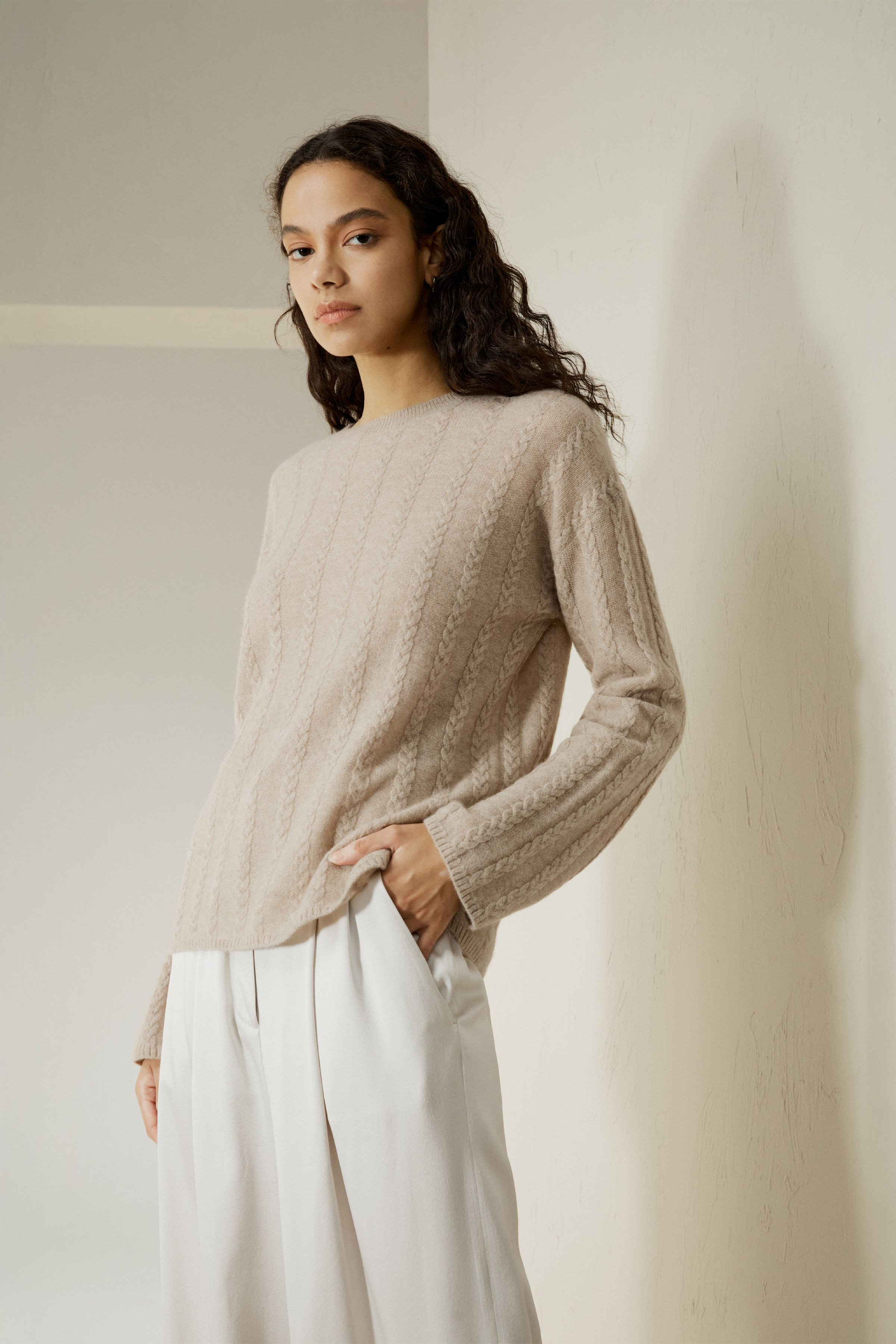 Semi-Sheer Cable-knit Cashmere Sweater | LILYSILK