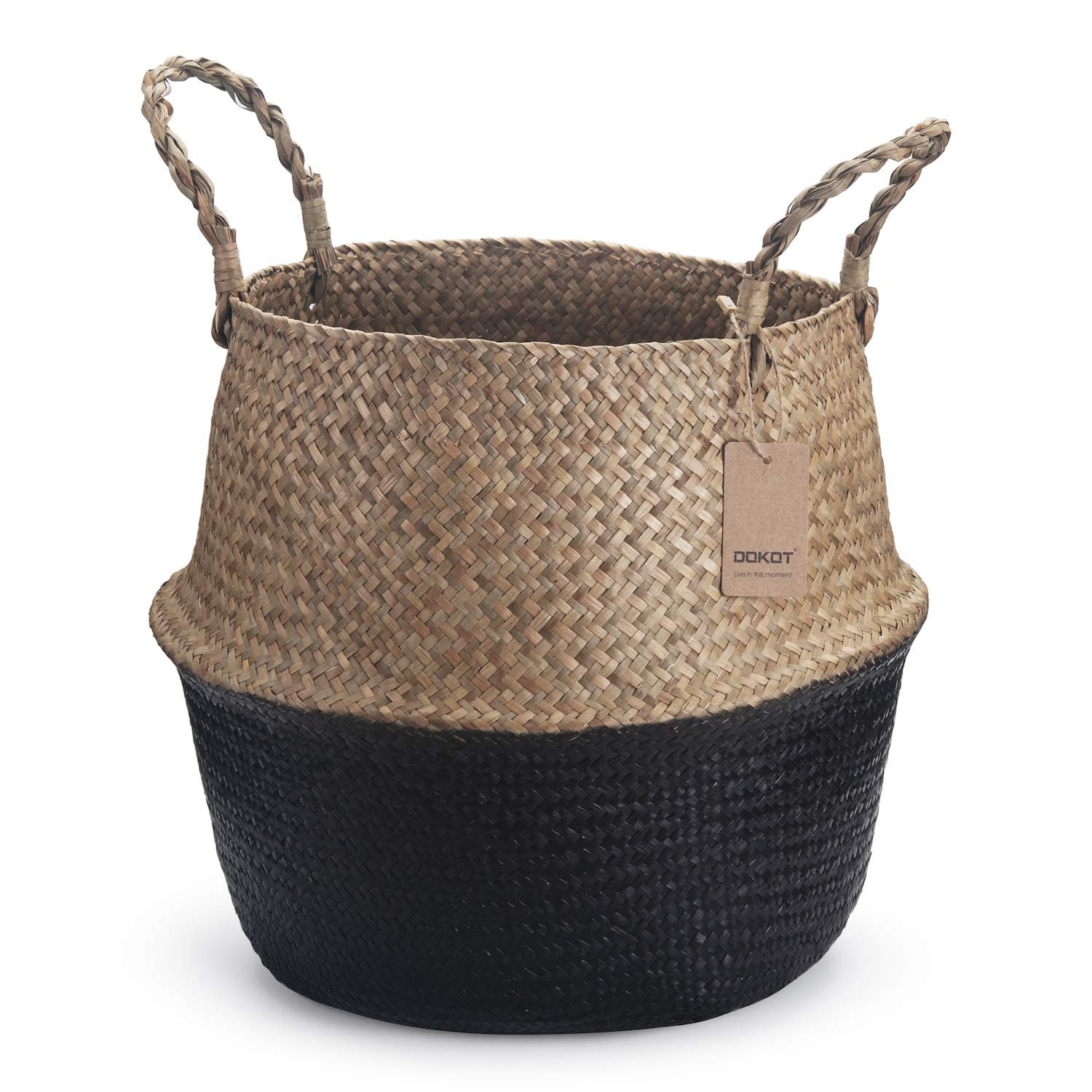 Seagrass Storage Basket, Natural Woven Storage Basket (Black 7 inch D x 8 inch H) | Amazon (US)