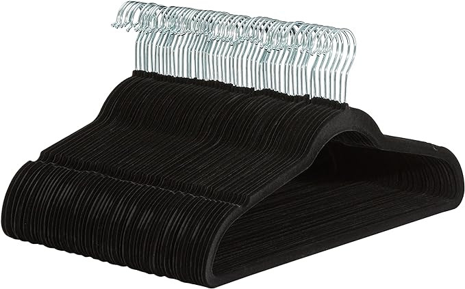 Amazon Basics Slim, Velvet, Non-Slip Suit Clothes Hangers, Black/Silver - Pack of 50 | Amazon (US)