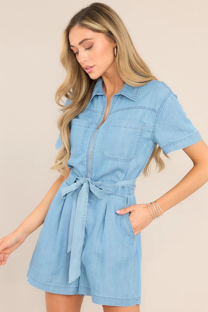 Choose Happiness Chambray Short Sleeve Romper | Red Dress