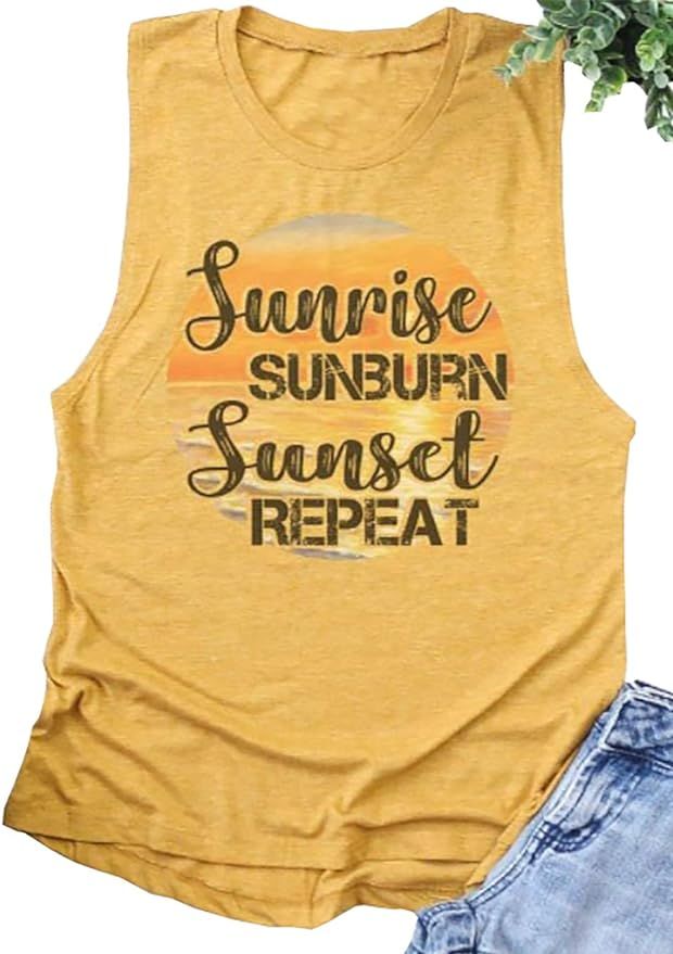 AIMITAG Sunrise Sunburn Sunset Repeat T Shirt Country Music Tank Tops Women Letter Graphic Shirts... | Amazon (US)